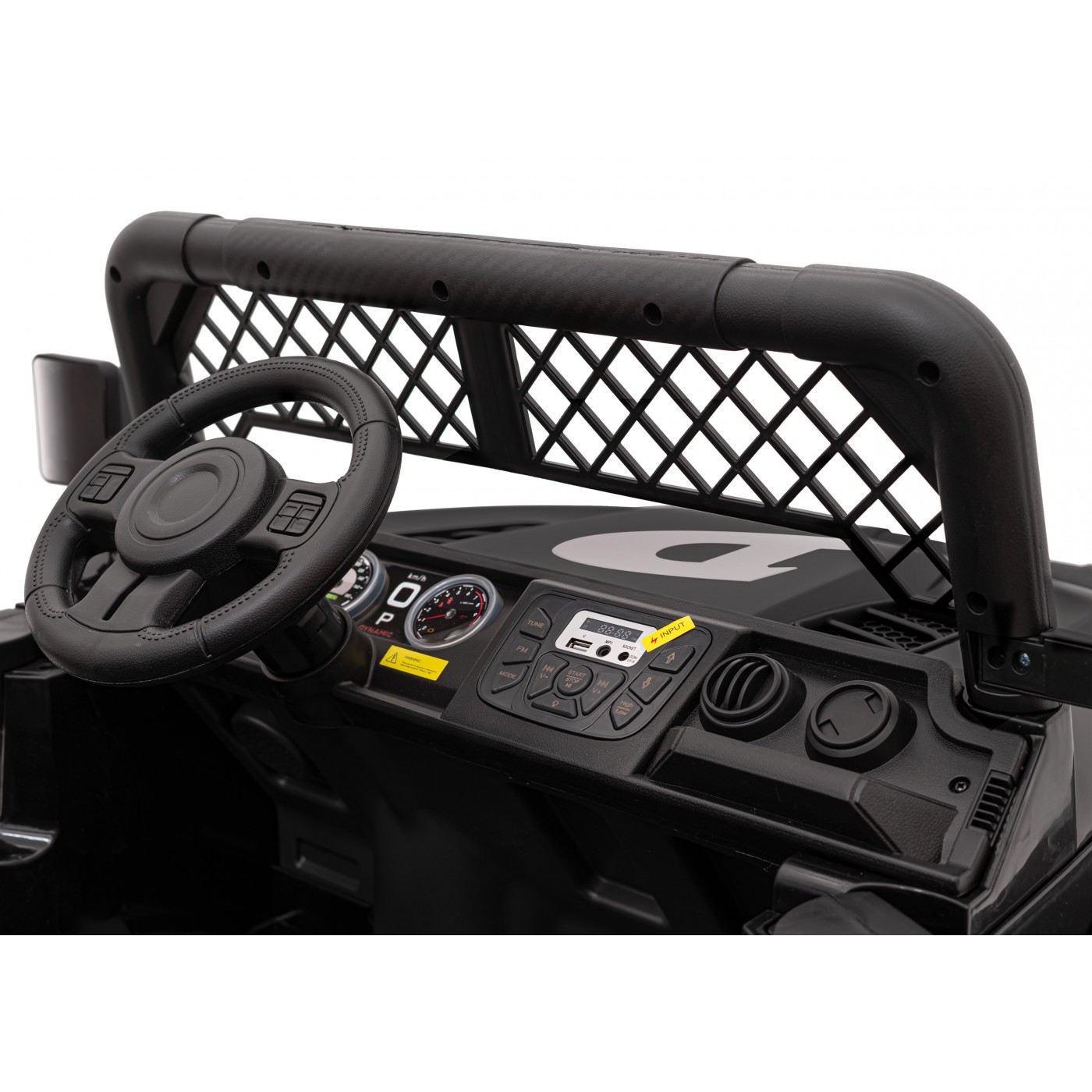Geoland Power terénní auto pro 2 děti černé + dálkové + 2x200W motory + zavazadlový prostor + MP3 + LED rádio