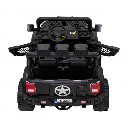 Geoland Power terénní auto pro 2 děti černé + dálkové + 2x200W motory + zavazadlový prostor + MP3 + LED rádio