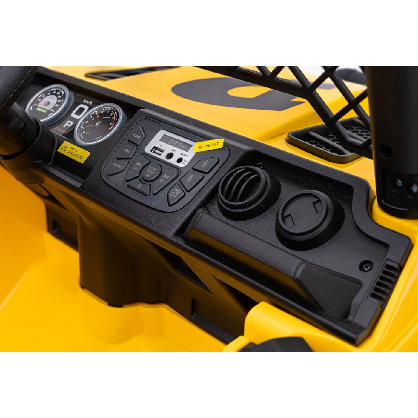 Geoland Power terénní auto pro 2 děti žluté + dálkové ovládání+ 2x200W motory + zavazadlový prostor + MP3 + LED rádio