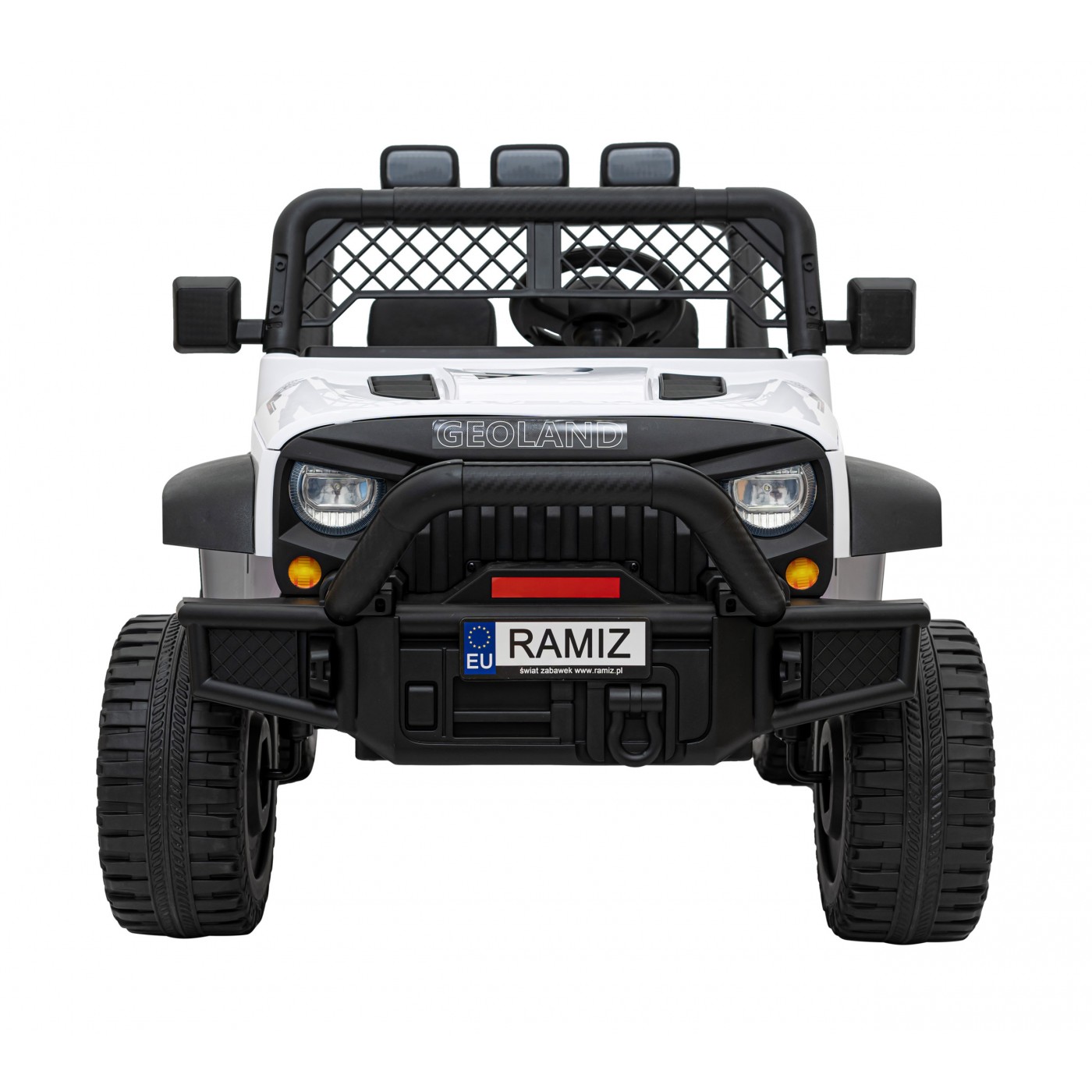Geoland Power terénní auto pro 2 děti bílá + dálkové + 2x200W motory + zavazadlový prostor + MP3 + LED rádio