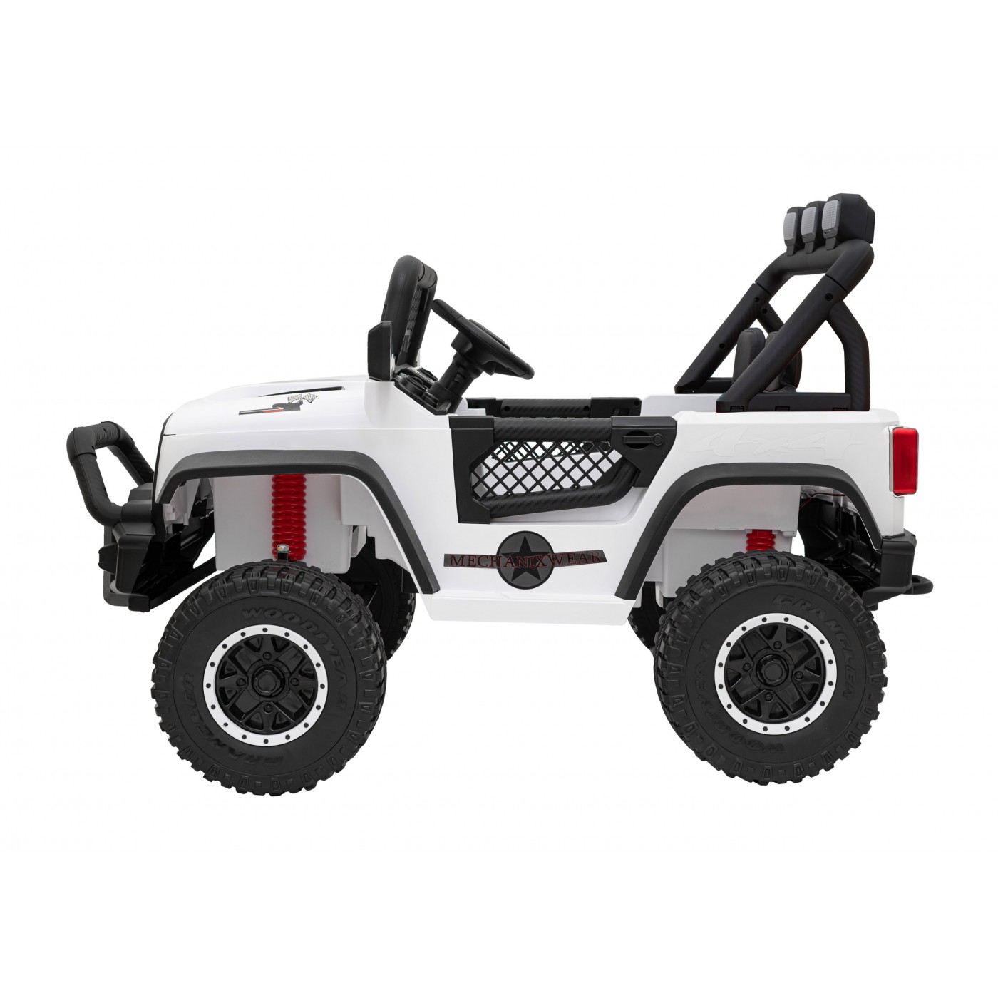 Geoland Power terénní auto pro 2 děti bílá + dálkové + 2x200W motory + zavazadlový prostor + MP3 + LED rádio