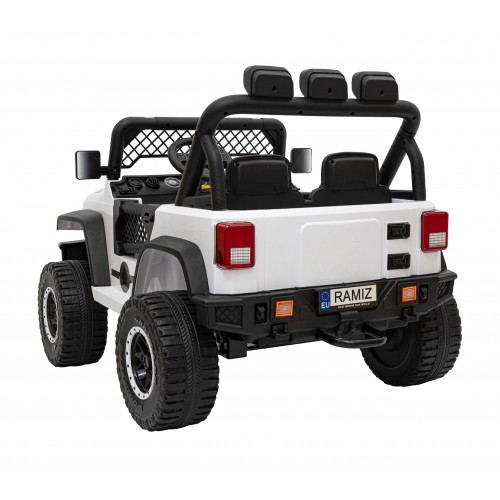 Geoland Power terénní auto pro 2 děti bílá + dálkové + 2x200W motory + zavazadlový prostor + MP3 + LED rádio
