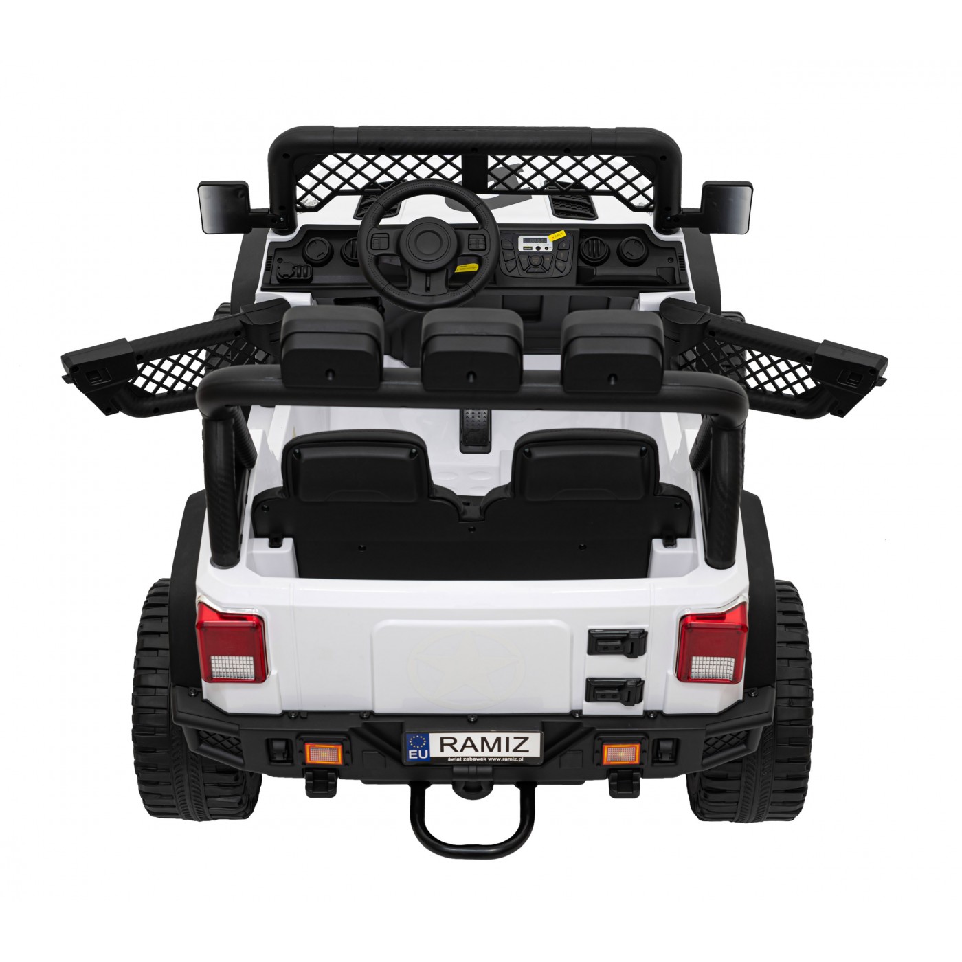 Geoland Power terénní auto pro 2 děti bílá + dálkové + 2x200W motory + zavazadlový prostor + MP3 + LED rádio