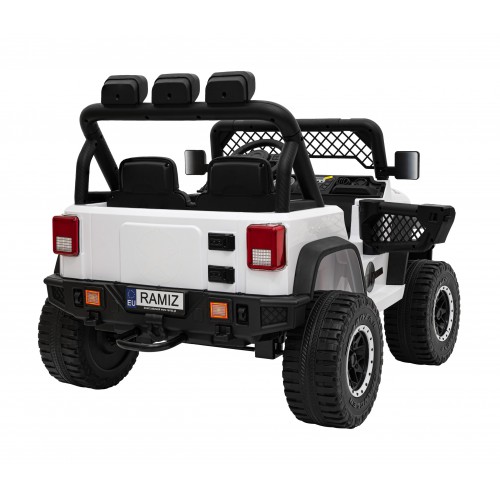 Geoland Power terénní auto pro 2 děti bílá + dálkové + 2x200W motory + zavazadlový prostor + MP3 + LED rádio