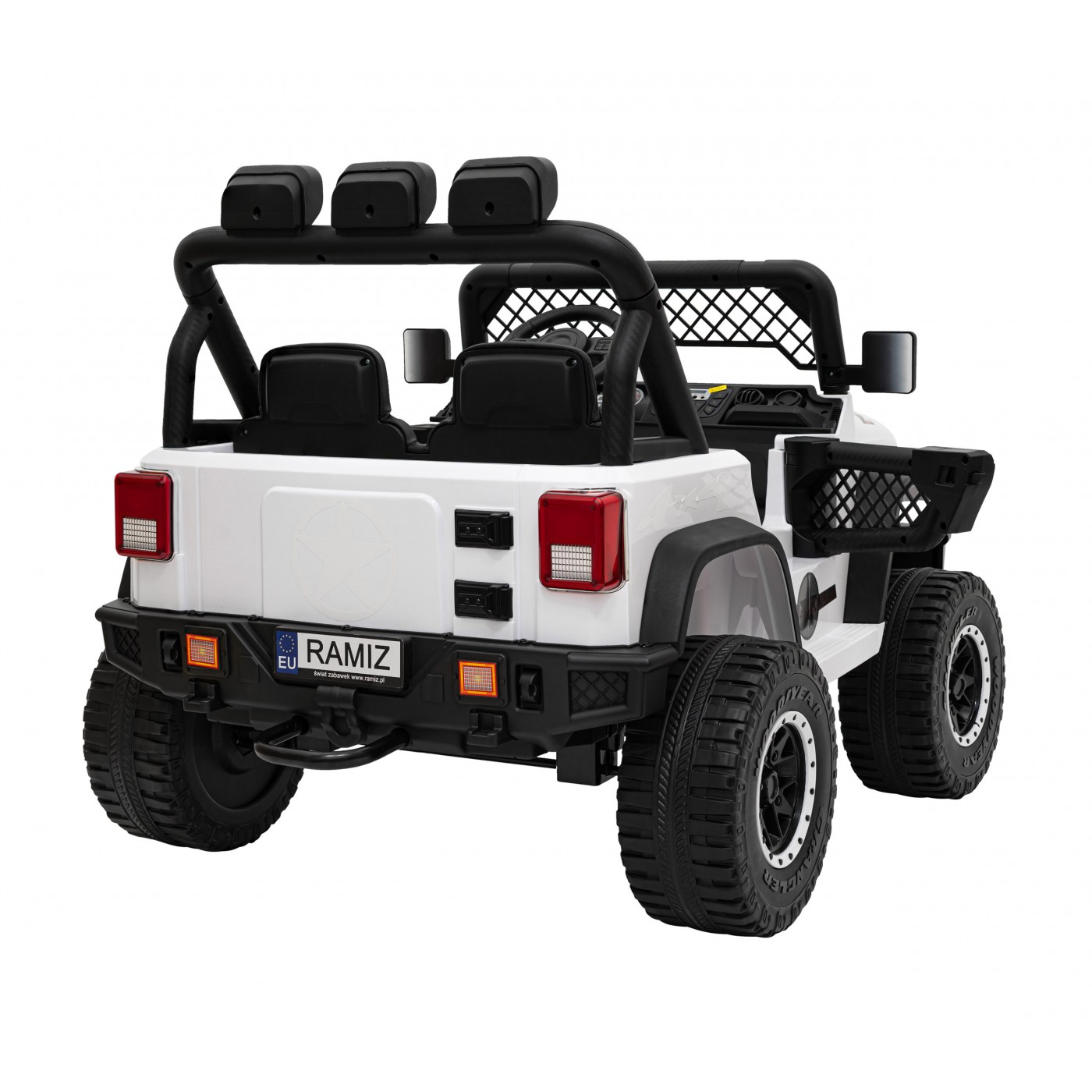 Geoland Power terénní auto pro 2 děti bílá + dálkové + 2x200W motory + zavazadlový prostor + MP3 + LED rádio