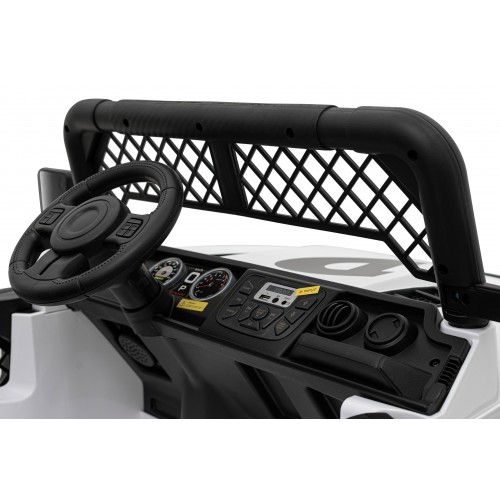 Geoland Power terénní auto pro 2 děti bílá + dálkové + 2x200W motory + zavazadlový prostor + MP3 + LED rádio