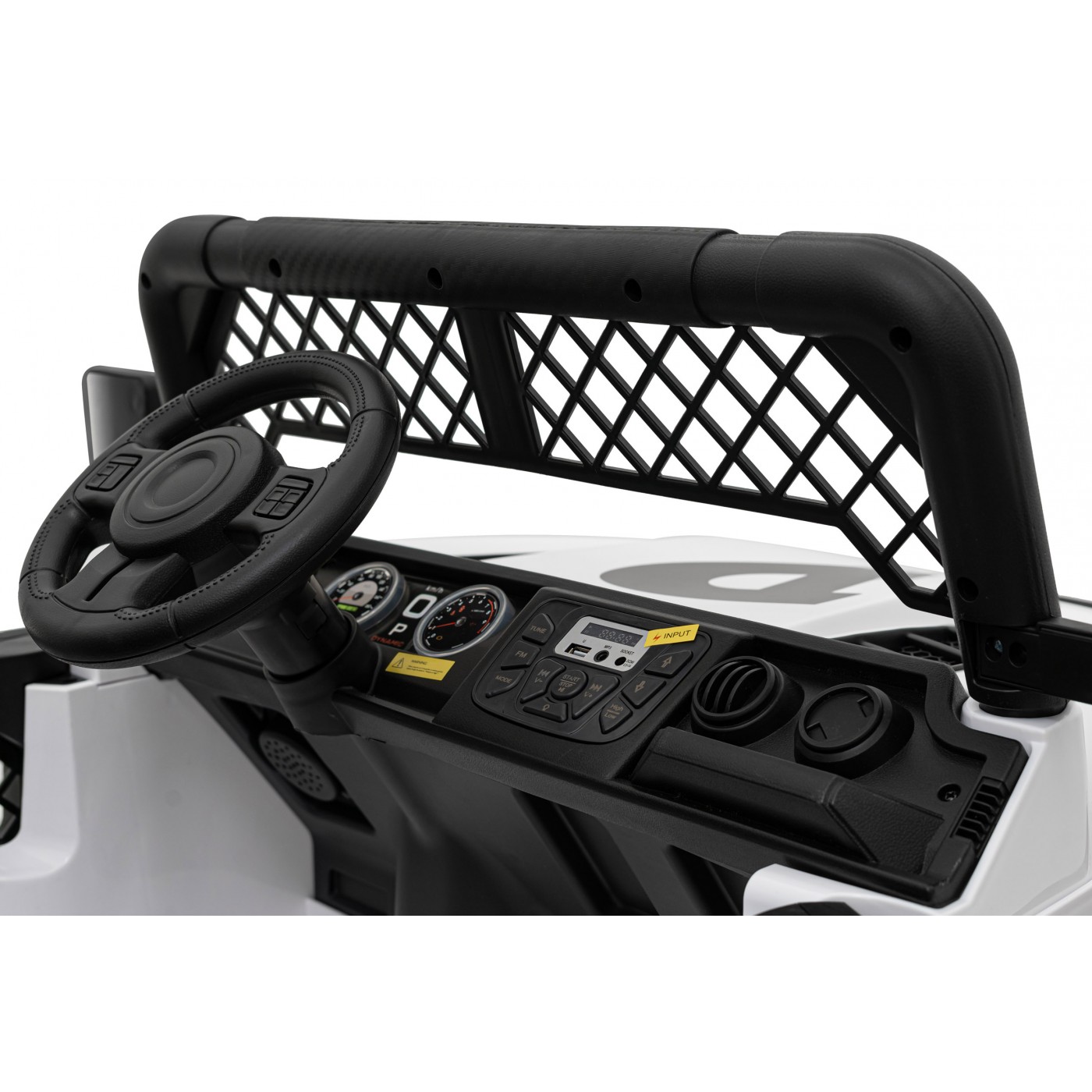 Geoland Power terénní auto pro 2 děti bílá + dálkové + 2x200W motory + zavazadlový prostor + MP3 + LED rádio