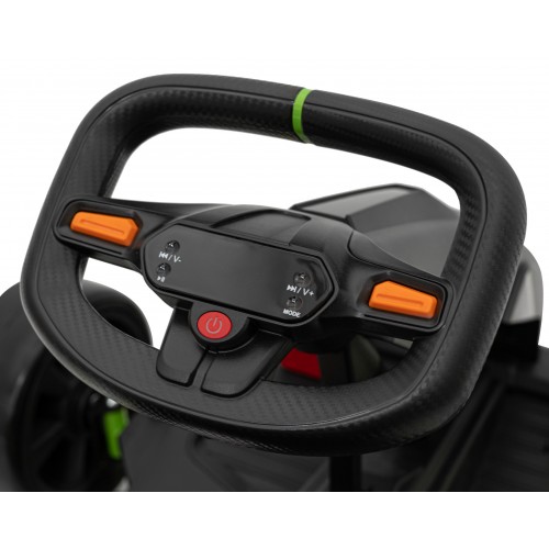 Rychlá 3 Drift dětská baterie motokára černá + funkce driftování + 2x150W motory + LED rádio + pásy