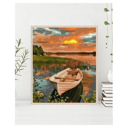 Malování podle čísel Loď při západu Slunce 40x50 Plátno + Barvy + Štětce