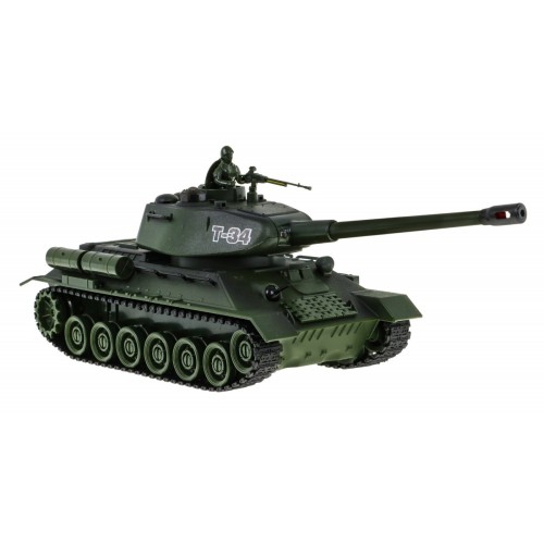 Dálkově ovládané 2 tanky T-34 vs. tygří tanky pro děti 3+ střelecké modely 1:28 + velká bitva tanků + zhasnutá světla