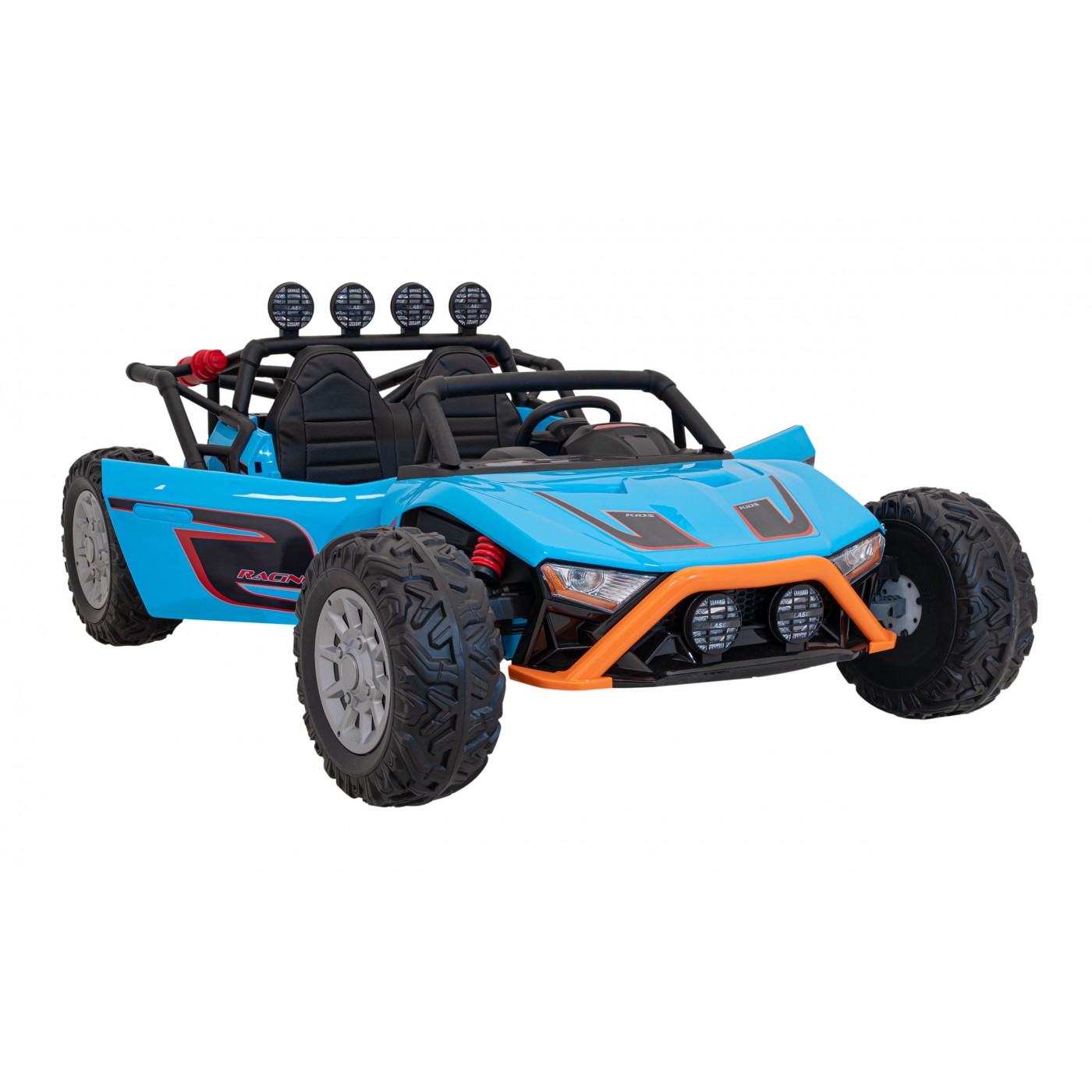 Auto Buggy Racing 5 pro děti na baterii Modré 2x200W Motory Dálkové ovládání Audio LED Pomalý Start