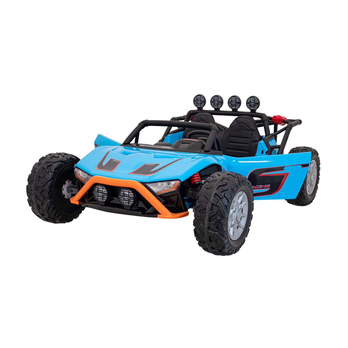 Auto Buggy Racing 5 pro děti na baterii Modré 2x200W Motory Dálkové ovládání Audio LED Pomalý Start
