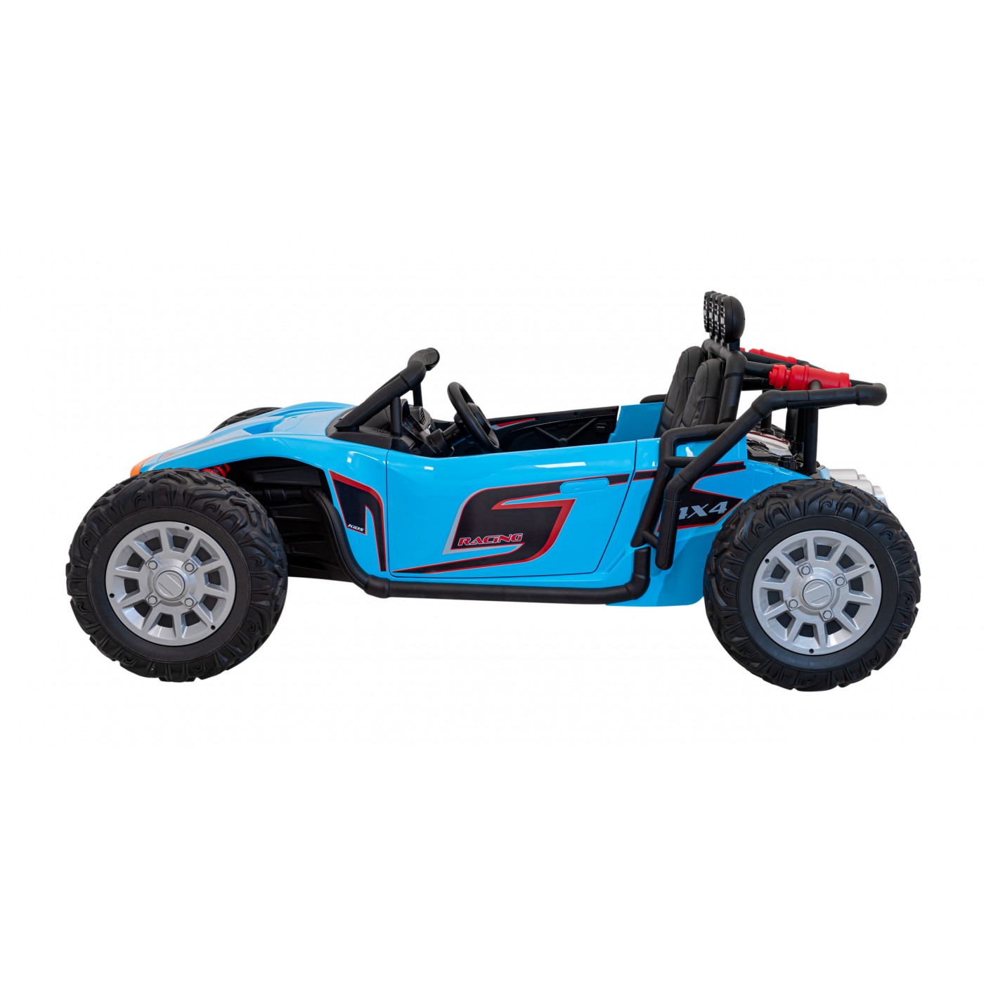 Auto Buggy Racing 5 pro děti na baterii Modré 2x200W Motory Dálkové ovládání Audio LED Pomalý Start