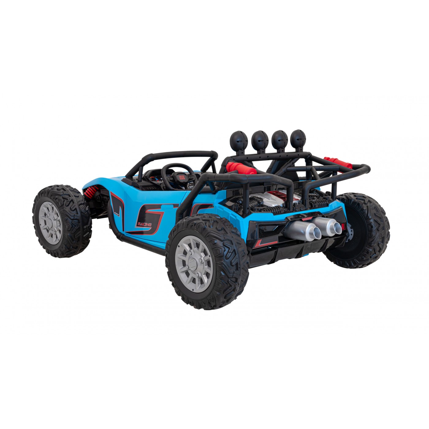 Auto Buggy Racing 5 pro děti na baterii Modré 2x200W Motory Dálkové ovládání Audio LED Pomalý Start