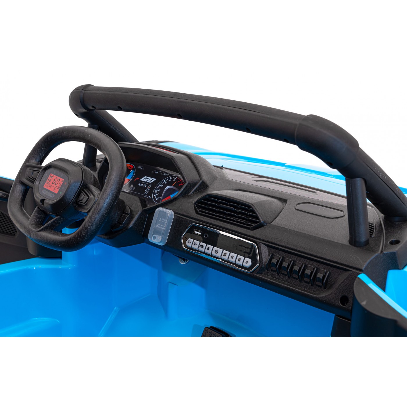 Auto Buggy Racing 5 pro děti na baterii Modré 2x200W Motory Dálkové ovládání Audio LED Pomalý Start