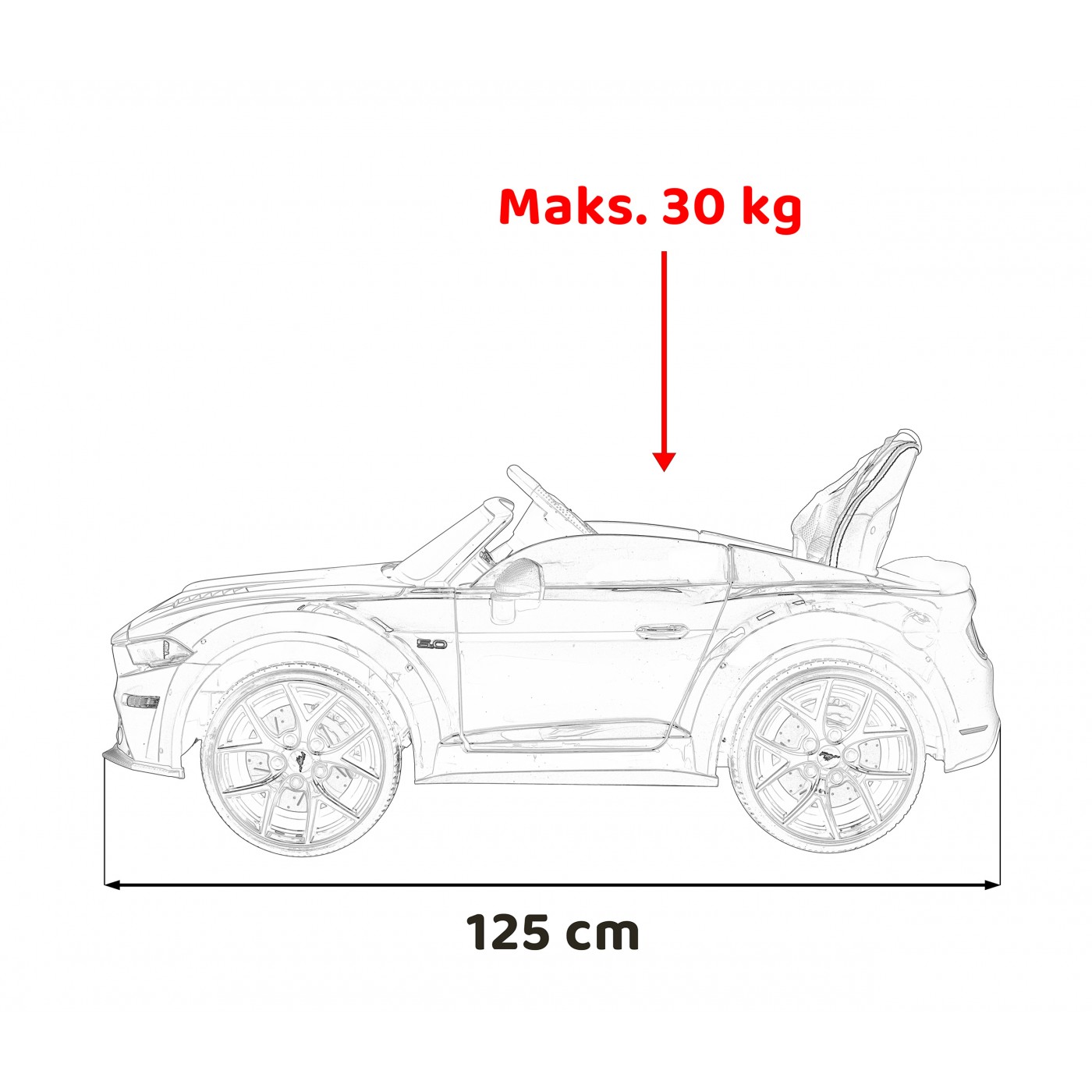 Autko Ford Mustang GT na baterii pro děti Bílá + Nastavení sedadla + LED audio + EVA + Pomalý start