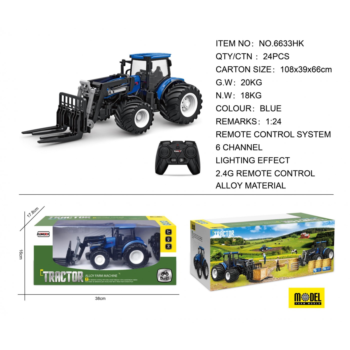 Modrý traktor R/C s turem