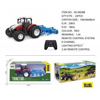 Červený R/C traktor s pluhem