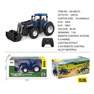 Modrý R/C traktor s lapačem
