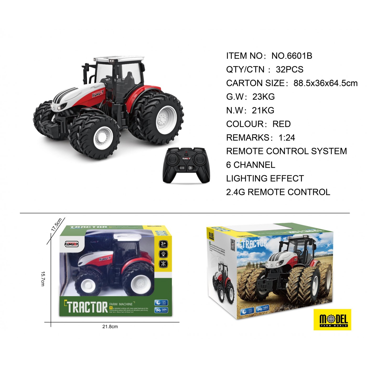 R/C červený traktor