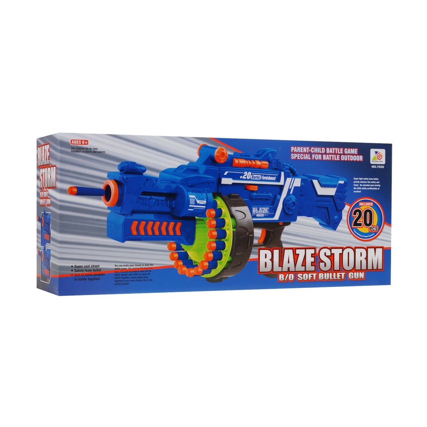 Dětský kulomet 6 Blaze Storm + 20 dlouhých pěnových kulek