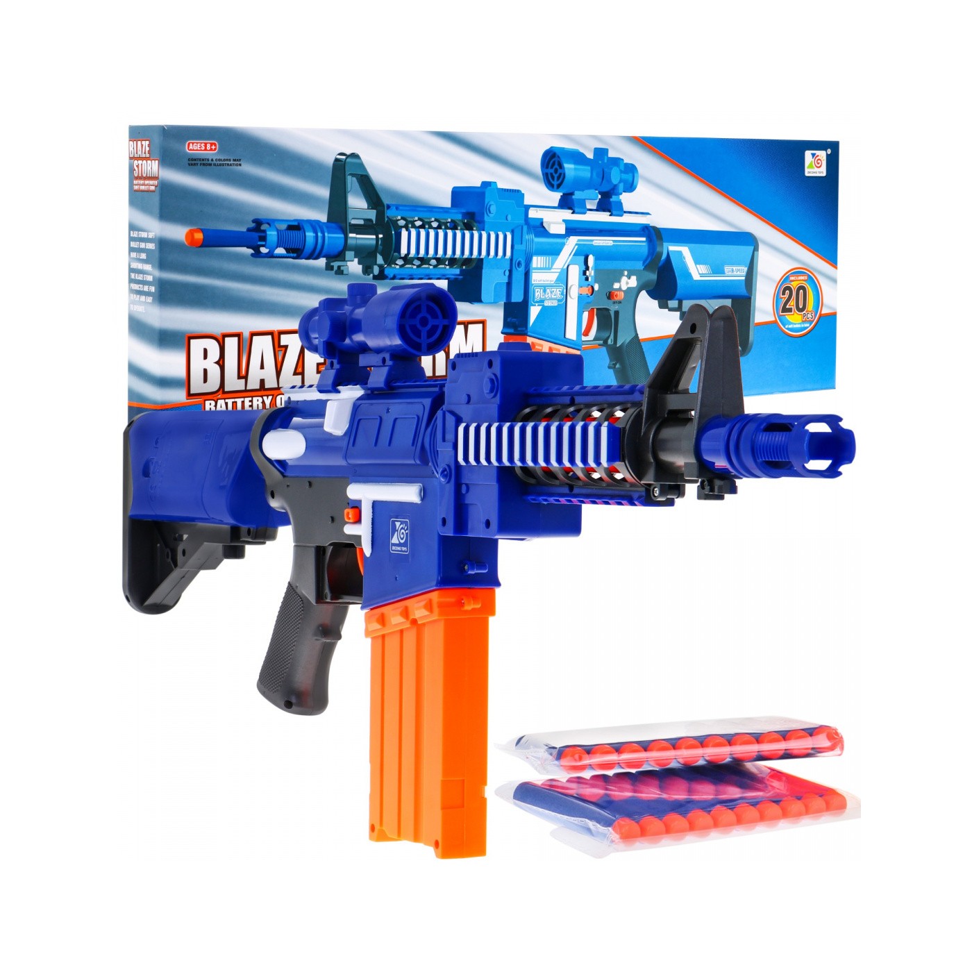 Dětská automatická puška 8+ Blaze Storm 20 dlouhých pěnových kulek + zaměřovač