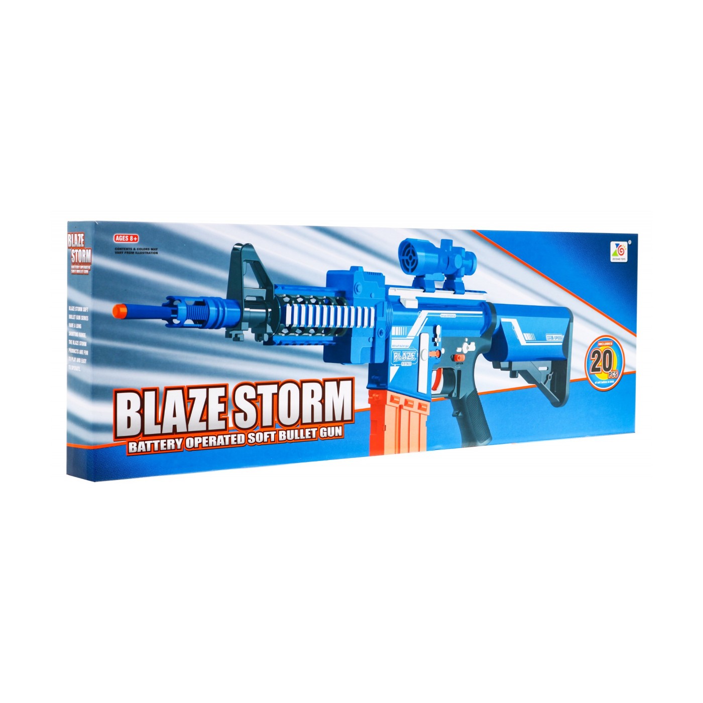 Dětská automatická puška 8+ Blaze Storm 20 dlouhých pěnových kulek + zaměřovač