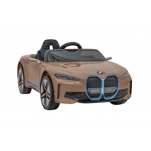 Autíčko BMW I4 na baterii pro děti Zlaté + Slow Start + EVA + Eco-kůže + Audio LED + Dálkové ovládání