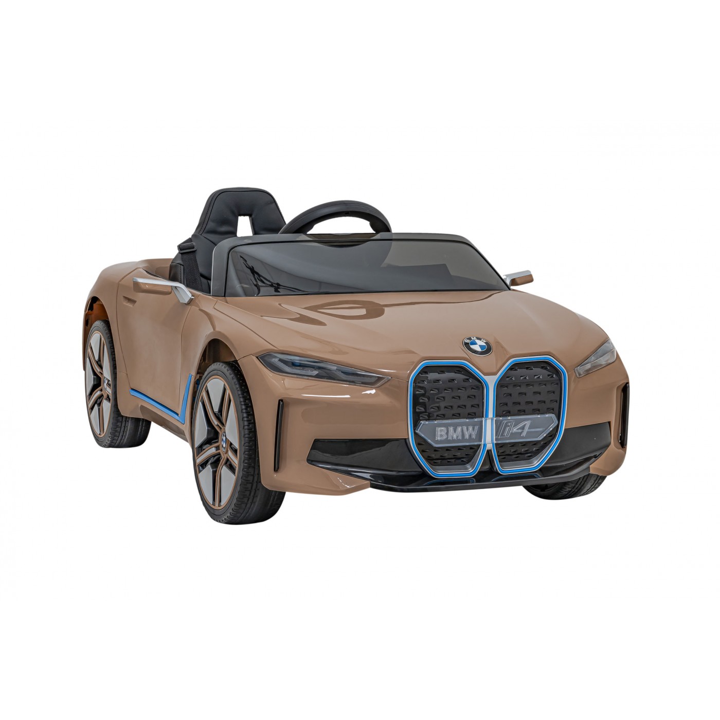 Autíčko BMW I4 na baterii pro děti Zlaté + Slow Start + EVA + Eco-kůže + Audio LED + Dálkové ovládání