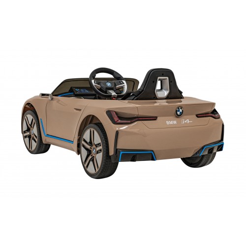Autíčko BMW I4 na baterii pro děti Zlaté + Slow Start + EVA + Eco-kůže + Audio LED + Dálkové ovládání