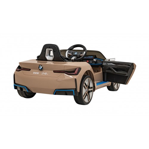 Autíčko BMW I4 na baterii pro děti Zlaté + Slow Start + EVA + Eco-kůže + Audio LED + Dálkové ovládání