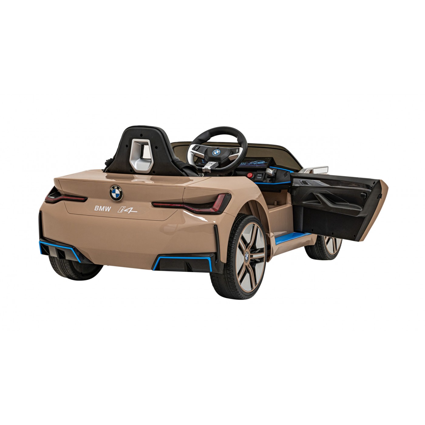 Autíčko BMW I4 na baterii pro děti Zlaté + Slow Start + EVA + Eco-kůže + Audio LED + Dálkové ovládání