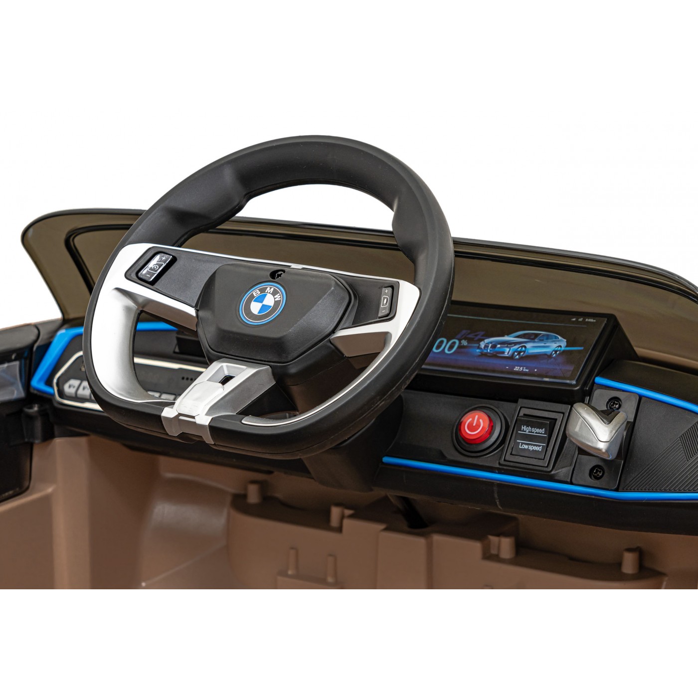 Autíčko BMW I4 na baterii pro děti Zlaté + Slow Start + EVA + Eco-kůže + Audio LED + Dálkové ovládání
