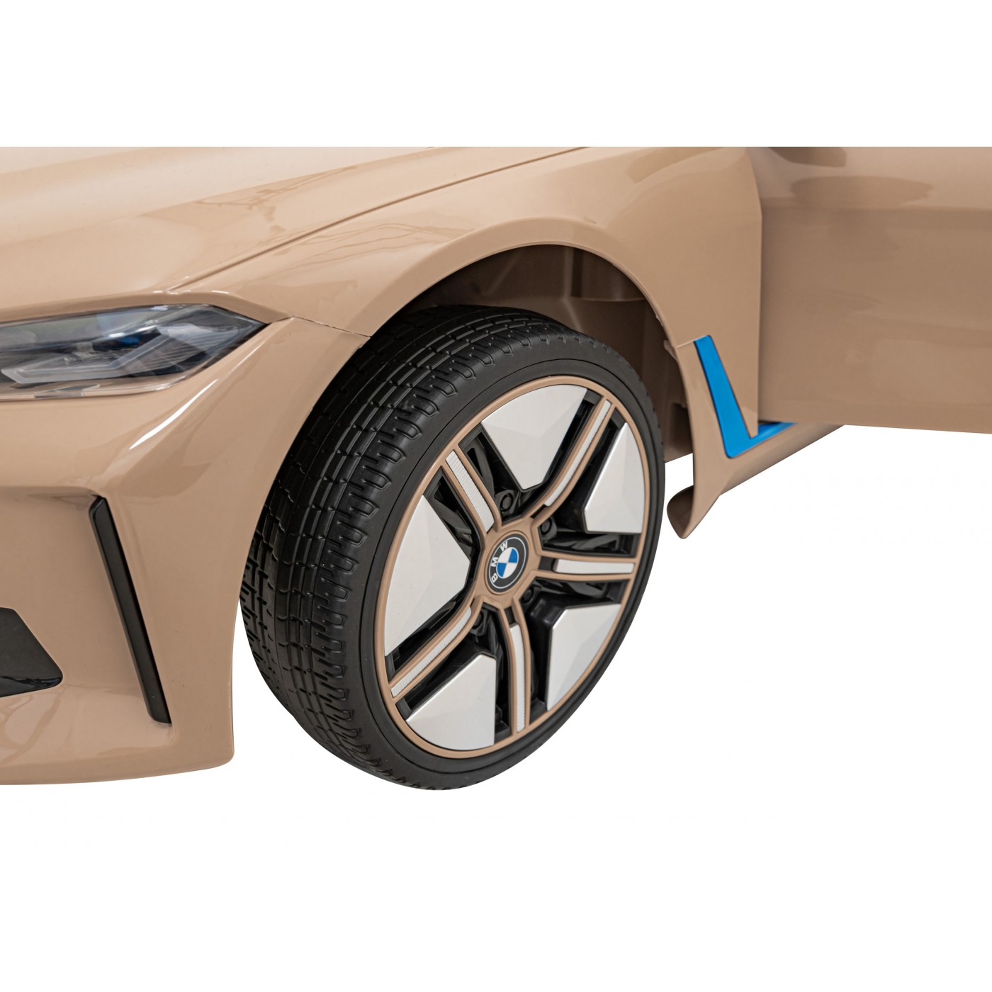 Autíčko BMW I4 na baterii pro děti Zlaté + Slow Start + EVA + Eco-kůže + Audio LED + Dálkové ovládání