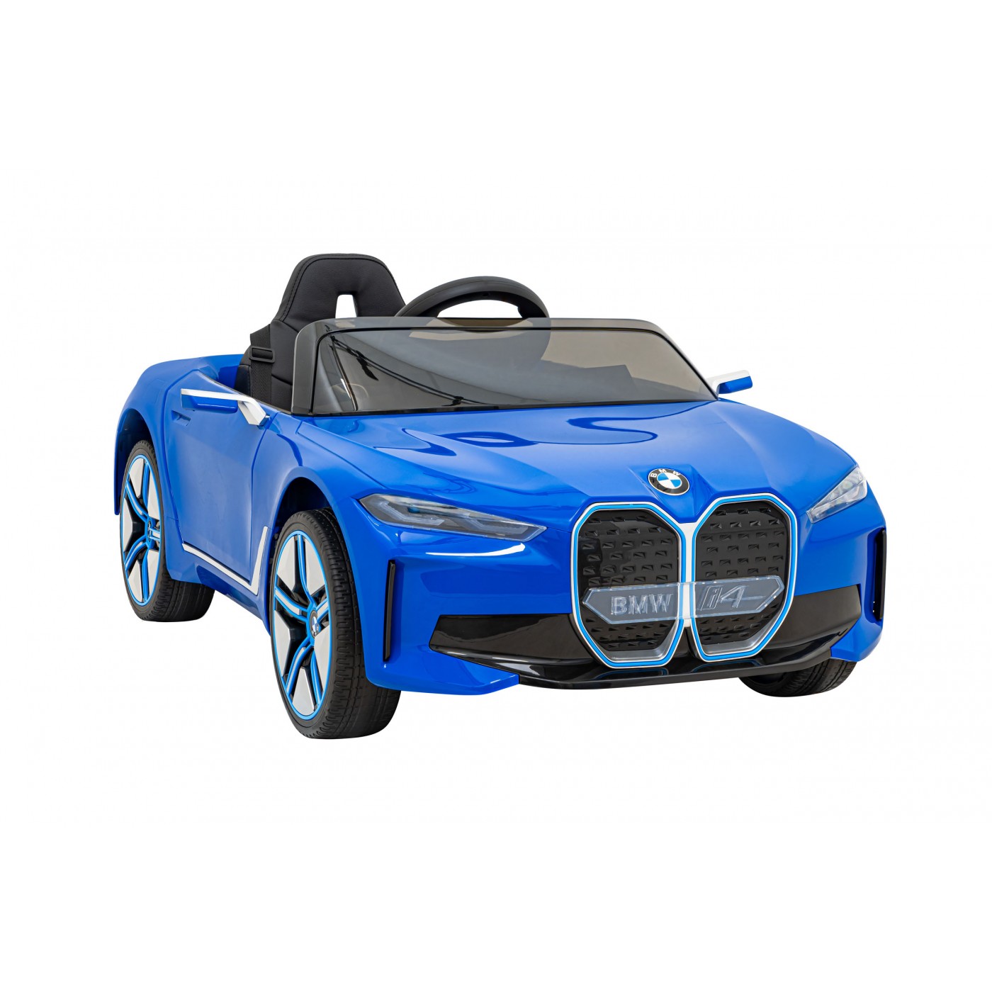 Autíčko BMW I4 na baterii pro děti Modré + Pomalý Start + EVA + Eko-kůže + Audio LED + Dálkové ovládání