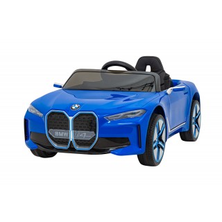 Autíčko BMW I4 na baterii pro děti Modré + Pomalý Start + EVA + Eko-kůže + Audio LED + Dálkové ovládání