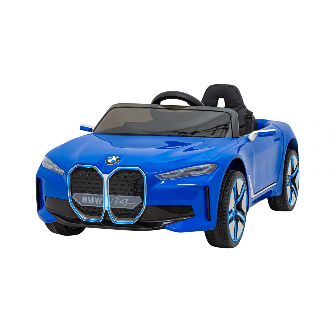 Autíčko BMW I4 na baterii pro děti Modré + Pomalý Start + EVA + Eko-kůže + Audio LED + Dálkové ovládání