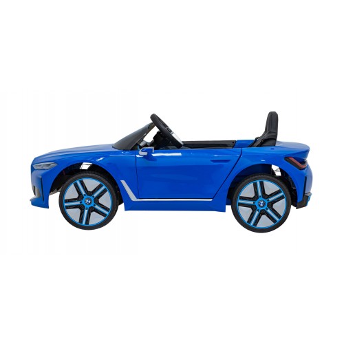 Autíčko BMW I4 na baterii pro děti Modré + Pomalý Start + EVA + Eko-kůže + Audio LED + Dálkové ovládání