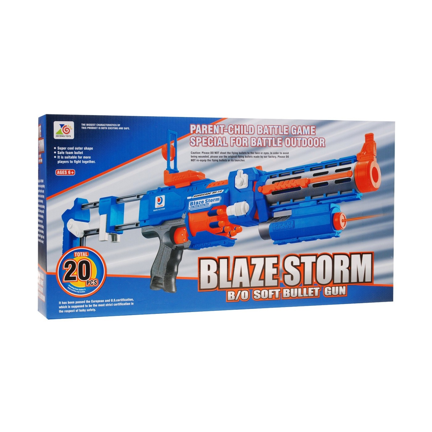 Dětská puška 2v1 8 Blaze Storm 20 dlouhých pěnových kuliček + laserový zaměřovač + Kolba
