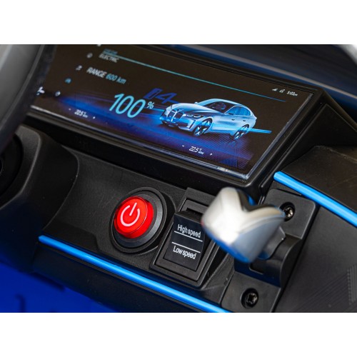 Autíčko BMW I4 na baterii pro děti Modré + Pomalý Start + EVA + Eko-kůže + Audio LED + Dálkové ovládání