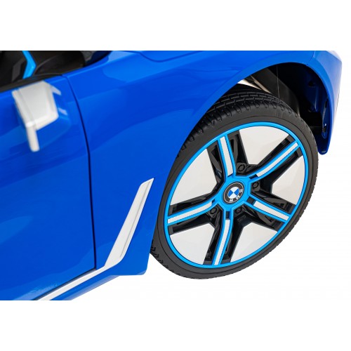 Autíčko BMW I4 na baterii pro děti Modré + Pomalý Start + EVA + Eko-kůže + Audio LED + Dálkové ovládání