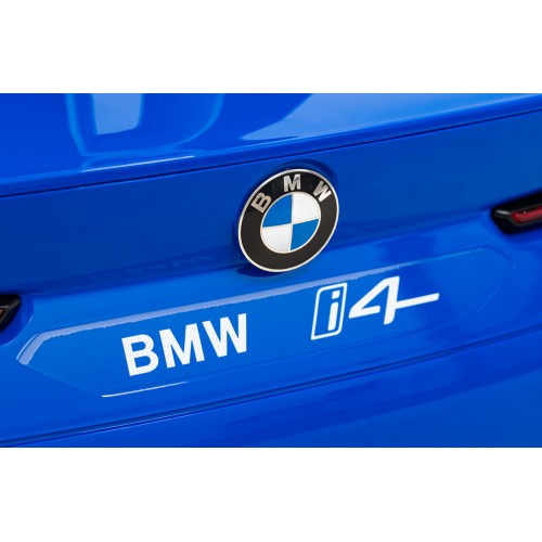 Autíčko BMW I4 na baterii pro děti Modré + Pomalý Start + EVA + Eko-kůže + Audio LED + Dálkové ovládání