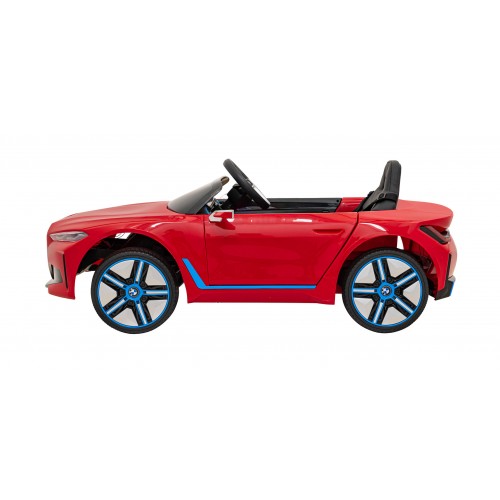 Autíčko BMW I4 na baterii pro děti červené + Slow Start + EVA + Eco-kůže + Audio LED + Dálkové ovládání