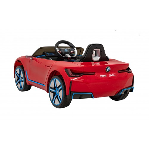 Autíčko BMW I4 na baterii pro děti červené + Slow Start + EVA + Eco-kůže + Audio LED + Dálkové ovládání