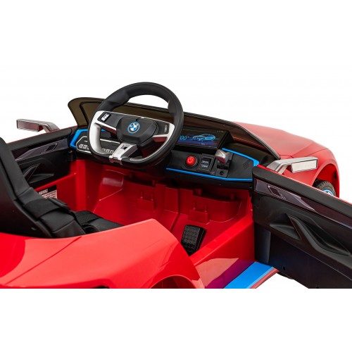 Autíčko BMW I4 na baterii pro děti červené + Slow Start + EVA + Eco-kůže + Audio LED + Dálkové ovládání