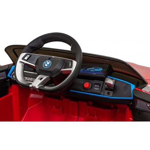 Autíčko BMW I4 na baterii pro děti červené + Slow Start + EVA + Eco-kůže + Audio LED + Dálkové ovládání