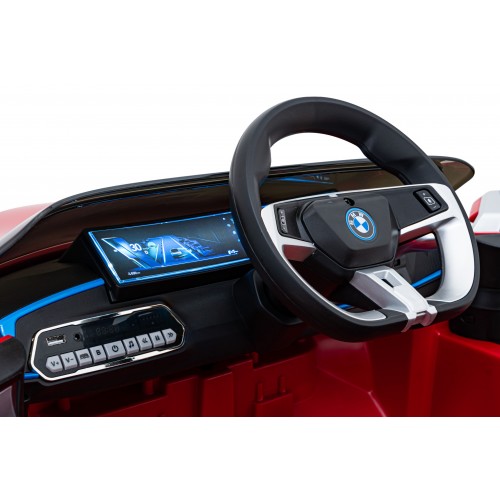 Autíčko BMW I4 na baterii pro děti červené + Slow Start + EVA + Eco-kůže + Audio LED + Dálkové ovládání