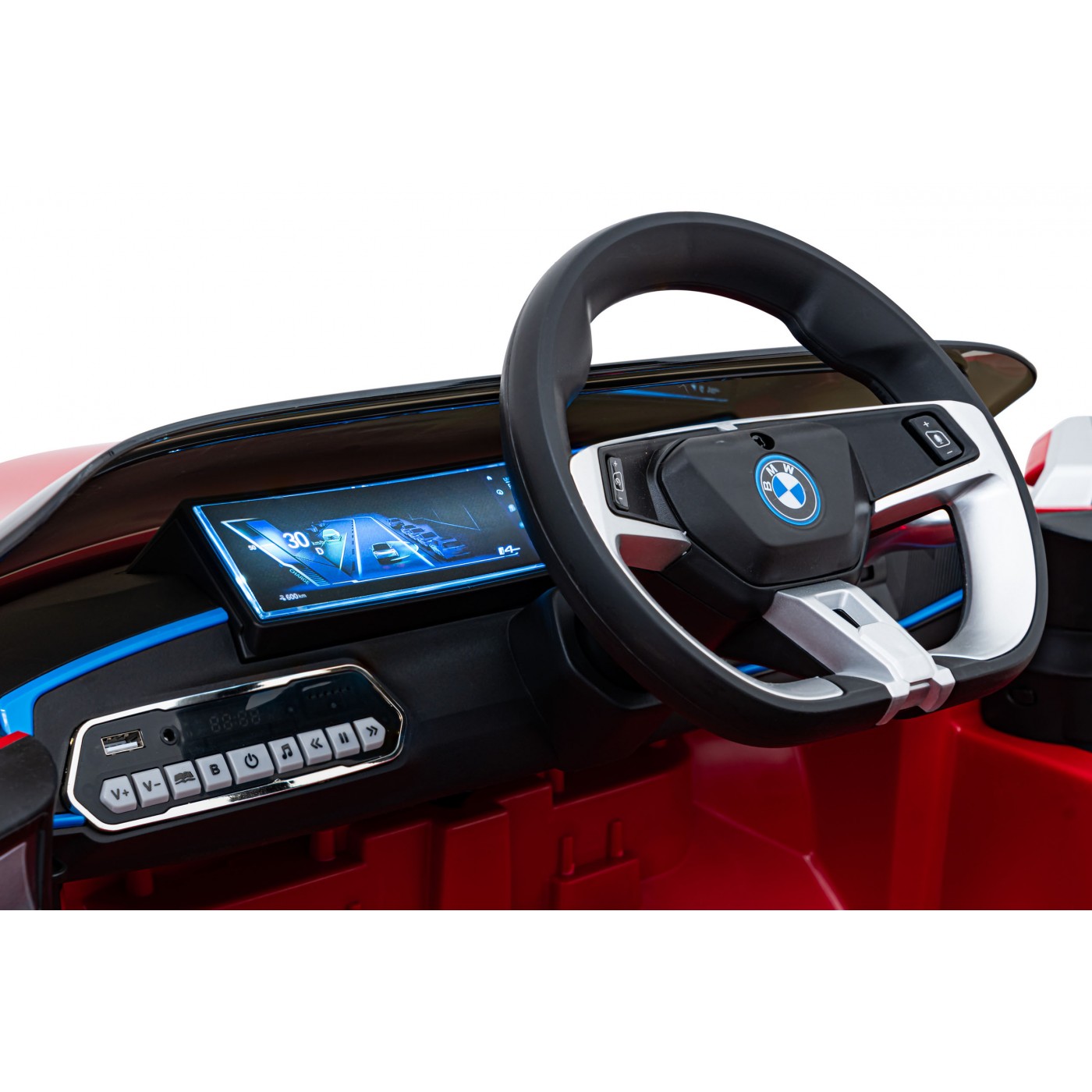 Autíčko BMW I4 na baterii pro děti červené + Slow Start + EVA + Eco-kůže + Audio LED + Dálkové ovládání
