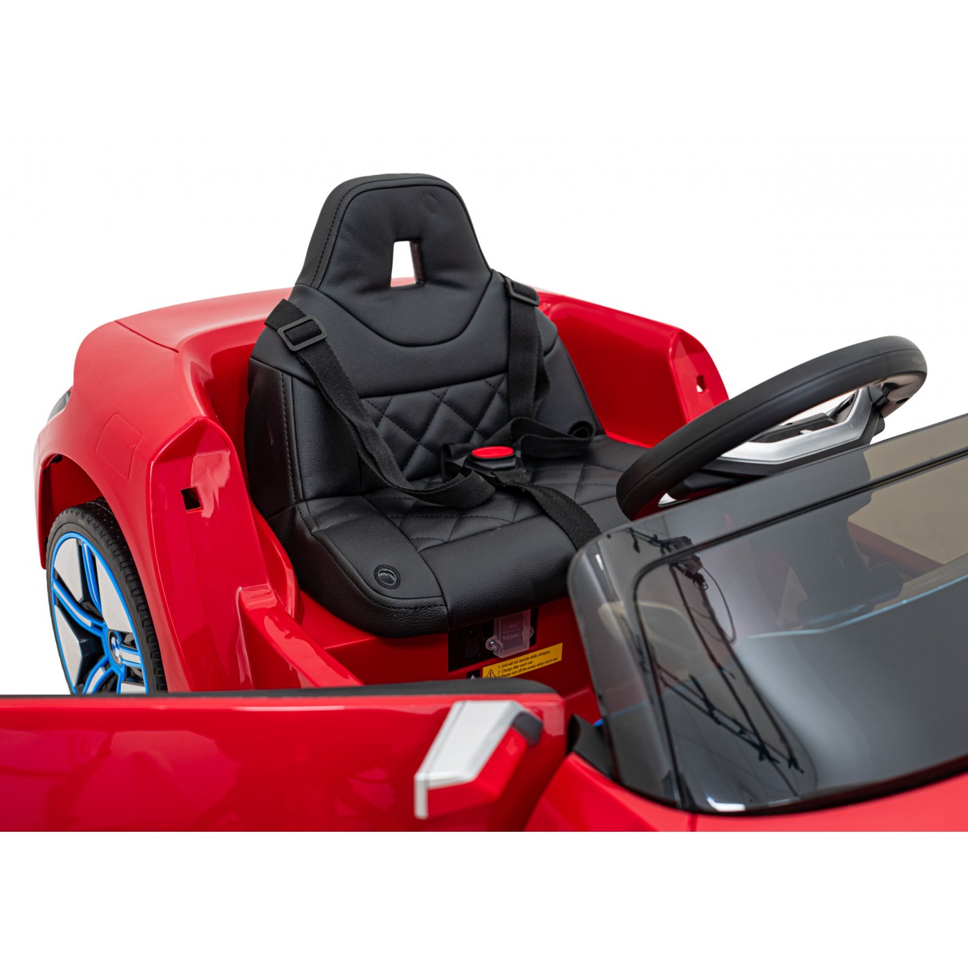 Autíčko BMW I4 na baterii pro děti červené + Slow Start + EVA + Eco-kůže + Audio LED + Dálkové ovládání