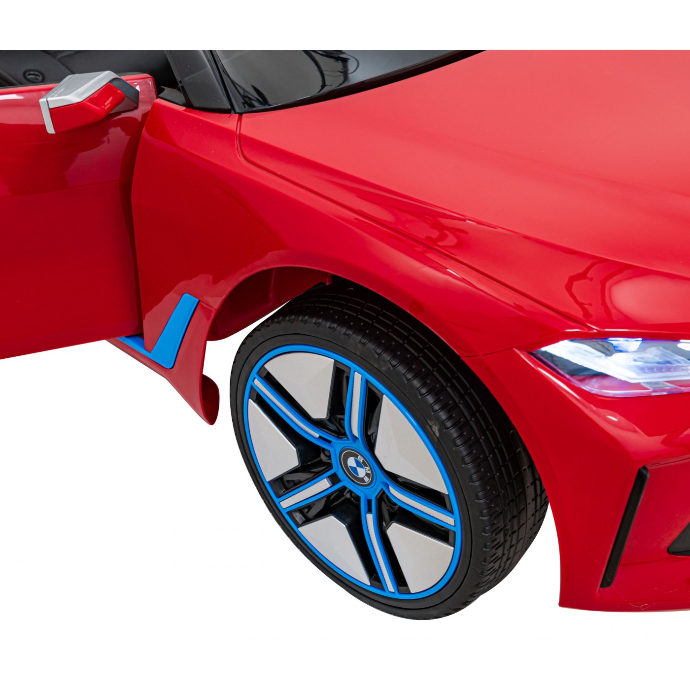 Autíčko BMW I4 na baterii pro děti červené + Slow Start + EVA + Eco-kůže + Audio LED + Dálkové ovládání